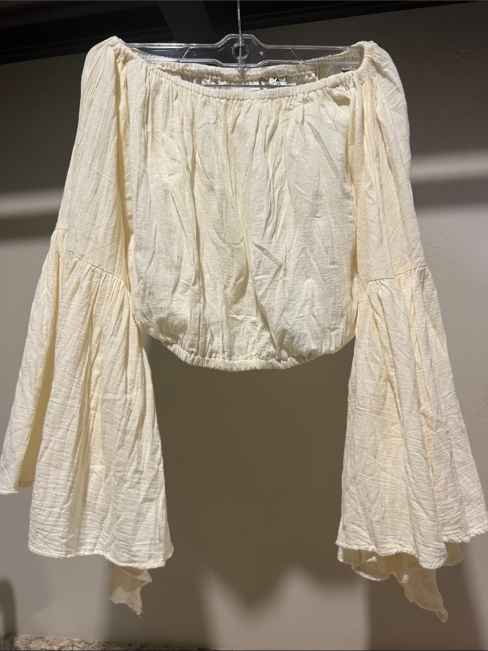 Off-Shoulder Cream Bell Sleeve Blouse